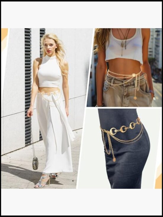 Gold Plated Metal Adjustable Layered Waist Chain Belt Set main image 7